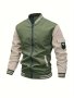 Men's Spring/Autumn Fashion Trendy Colorblock Baseball Jacket Casual Aviator Motorcycle Outerwear All-match Work Jacket