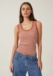 Cotton On The One Organic Rib Scoop Tank - Leah Stripe Copper white