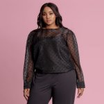 Plus Size Joy & Ash Spotted Organza Fem Top - Blacks