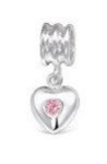 C260-C29545 - 925 Sterling Silver Heart With Stone European Dangle Charm - Pink Stone