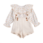 MINI Orange Flower Top With Beige Suspender Shorts 18-24M