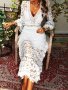 Guipure Lace V Neck Cocktail Dress Elegant Long Sleeve Sheath Evening Dress For Party & Banquet Women's Clothing