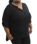 Ladies Plain Mandarin Blouse - 60 Black