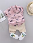 2PCS Baby Boys Casual Feather Pattern Short Sleeve Shirt & Shorts Set Clothes