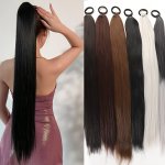 Elegant Straight Ponytail For Women - 28-INCH Long Natural Look Soft Synthetic Hair With Durable Elastic Band Versatile Pony Tai