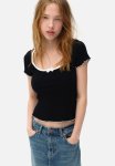 Overlock-detail Ribbed Top - Black