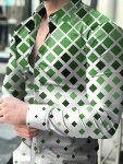 Argyle Print Men's Fashion Daily Long Sleeve Button Up Shirt For Spring Fall Gift For Men