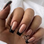 24PCS False Nails Enhance Your Style Short Pink Square Black Fingertip French Decoration Love Design Sweet Nails Press On Nails