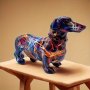 1PC Colorful Dachshund Dog Ornament Resin Statue Art Craft 12.7 20.32 Cm For Bookshelf Home Living Room Office Cabinet Decor Room Tabletop Entryway Decor Valentine