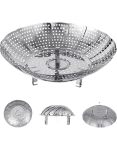 Stainless Steel Collapsible Steamer Basket For Cooking Vegetables Brushed Silver Round 22CM Fits Various Pots