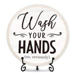 Wash Your Hands Sign Bathroom Decor Farmhouse Round Wood Plaque With Stand Bathroom Decor For Shelves Home Office Bathroom Restr