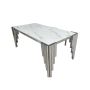 Luxurious Dining Table With Artistic Geometric Base White Top With Silver Legs