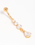 Goldair Gold Plated Cubic Zirconia Triple Drop Belly Bar