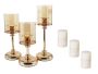 Luxury Gold Metal Candle Holder Set With Glass Covers & Classic Candles