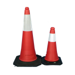 Traffic Cone Black Rubber Stand With Reflective Tape 500MM - Red 500MM