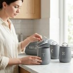 4-PIECE Vintage Style Bread Bin And Canister Set - Grey