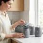 4-PIECE Vintage Style Bread Bin And Canister Set - Grey