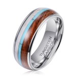 Men's Striped Wood Silver Tungsten Ring - WR001 - 9
