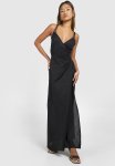 Ring Detail Linen Look Maxi Dress - Black