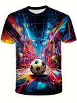 Colorful Street And Soccer 3D Print Boys Comfortable Versatile Short Sleeve T-Shirt Boys Tee Tops