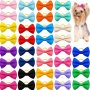 20PCS Pet Solid Color Bow Hair Accessories For Cats And Dogs Random Color Elastic Hair Bands With Bowknot Design