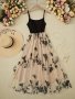 Butterfly Print Contrast Mesh Splicing Dress Elegant Sleeveless Swing Cami Dress For Spring & Summer Women's Clothing