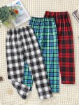 3PCS Girls Sweet Plaid Hearts Allover Bow Front Elastic Pants Kids Teens Spring fall Clothing