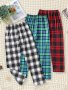 3pcs Girls Sweet Plaid Hearts Allover Bow Front Elastic Pants Kids Teens Spring/Fall Clothing