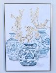 Blue & White Pots With Gold Flowers Wall Hanging – 122X82CM