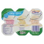 Orange Grove Smooth Strawberry Tropical And Peach Apricot Flavoured Low Fat Yoghurt 6X100GR