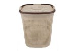 Smte Two Tone Pvc Mesh Weave Laundry Basket With PUSH-2-LOCK Lid Cream With Keychain