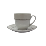 12 Piece Cup And Saucer Set With Silver Rim And Pattern SGN2474