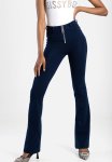 Sissy Boy Willow: High Waist Bootleg With Exposed Zip Knit Denim - Indigo