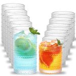 Moretoes Hobnail Drinking Glasses Set Of 12 12 Oz Highball Glasses & 10 Oz Cocktail Glasses Clear Embossed Boho Glass Cups Kitch