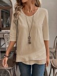 Solid Color V-neck Cross Hem Blouse Elegant Half Sleeve Simple Blouse For Spring & Fall Women's Clothing
