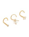 Goldair Gold Plated Titanium Diamante Butterfly & Classic Nose Studs 3-PACK