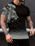 Fierce Lion 3D Print Crew Neck T-Shirt For Men Casual Gradient Short Sleeve Top Men's Novelty Tee For Summer Outing