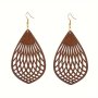 Leaf Shape Hollow Pattern Dangle Earrings Simple Bohemian Style Wooden Jewelry Holiday Ear Ornaments