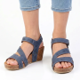 Ladies Cork Velcro Strap Wedge Sandal - Blue - 8