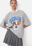 Oversized Printed T-Shirt - Grey Marl Space Jam