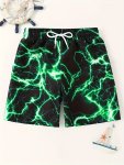 Teen Boys Fashion Beach Swim Trunks Neon Lightning Print Drawstring Swim Shorts Perfect For Summer Vacation Outdoor Sports Hot S