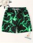 Teen Boys Fashion Beach Swim Trunks Neon Lightning Print Drawstring Swim Shorts Perfect For Summer Vacation Outdoor Sports Hot Spring Beach Surfing