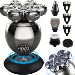 Grooming Kit For Bald Men - 5-IN-1 Electric Shaver With Rotary Blades Clippers Nose Trimmer Brush & Massager - Cordless & Rechar