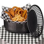 Acellegic 24 Pcs Large Fast Food Baskets With 100 Pcs Checkered Basket Liners 8.9 X 5.5 Inch Retro Style Burger And Fries Plasti