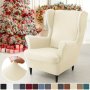 2PCS/SET Stretch Wingback Chair Covers Armchair Slipcovers Soft Stretch Armchair Covers With Elastic Band For Living Room Bedroom Home Decor