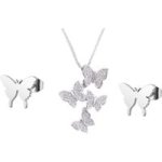 Cute Butterfly Earrings And Necklace Set - Silver