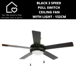 Black 3 Speed Pull Switch Ceiling Fan With Light - 132CM