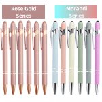 Rose Golden And Morandi Color Metal Ballpoint Pens With Rubber Soft Touch 1MM Black Ink Suitable For Touchscreen Phones And Tabl