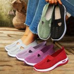 Women's Solid Color Knitted Sneakers Soft Sole Platform Casual Walking Shoes Low-top Breathable Daily Shoes