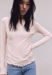 Overlock-detail Jersey Top - Pink